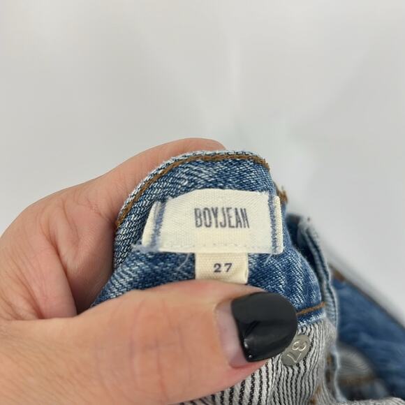 Madewell Boyjean Denim Jeans 27 Ankle Straight Leg Mid Rise Raw Hem Medium Wash - Picture 8 of 11